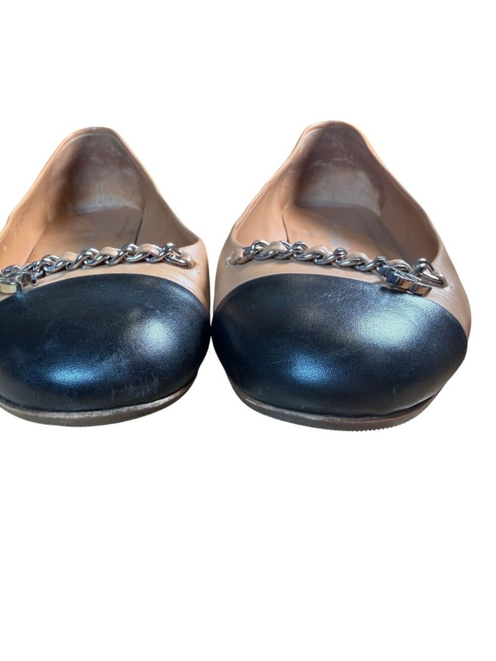 Chanel Beige and Black Cap Toe CC Chain Link Ballet Flats Size EU 40 - Picture 11 of 11
